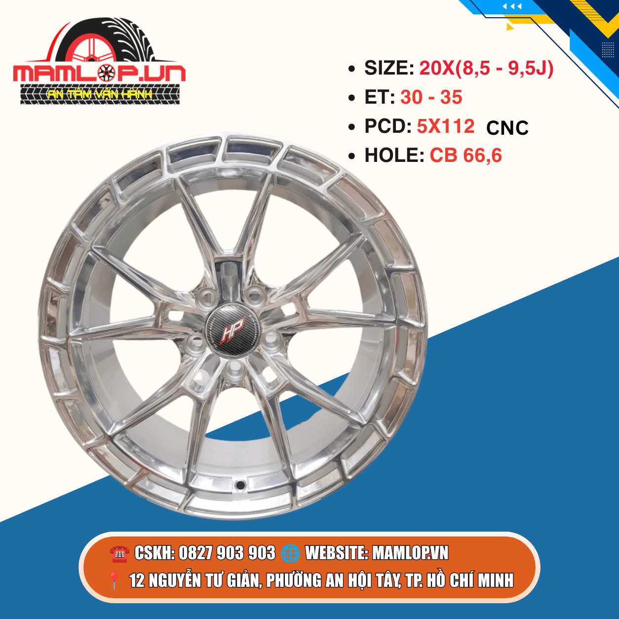 Mâm Mercedes 20 Inch CNC 5x112 Chrome | C-Class, E-Class, GLC