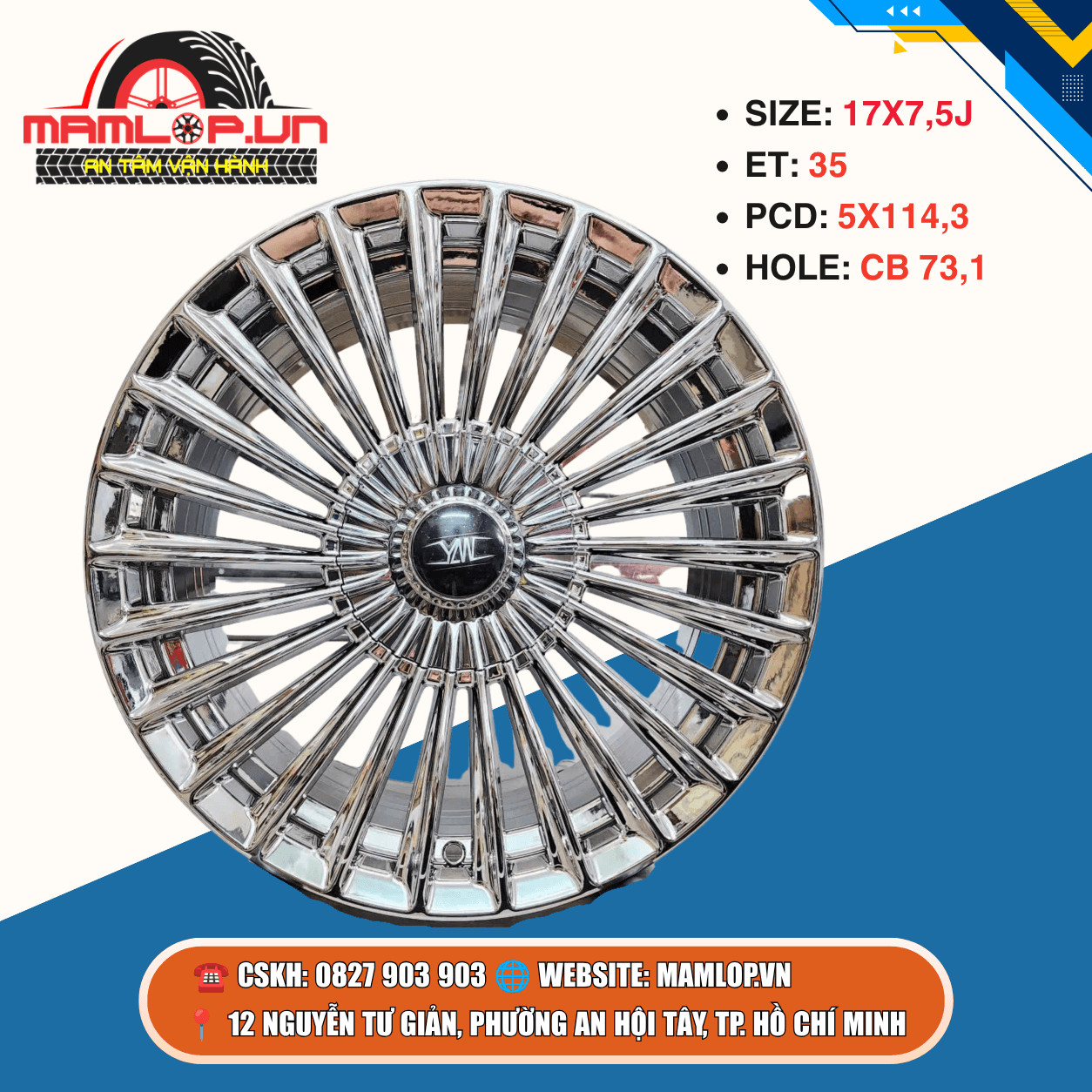 Mâm 17 Inch 5x114.3 ET35 | Mâm Xe Mazda 3, Honda Civic, Toyota Camry