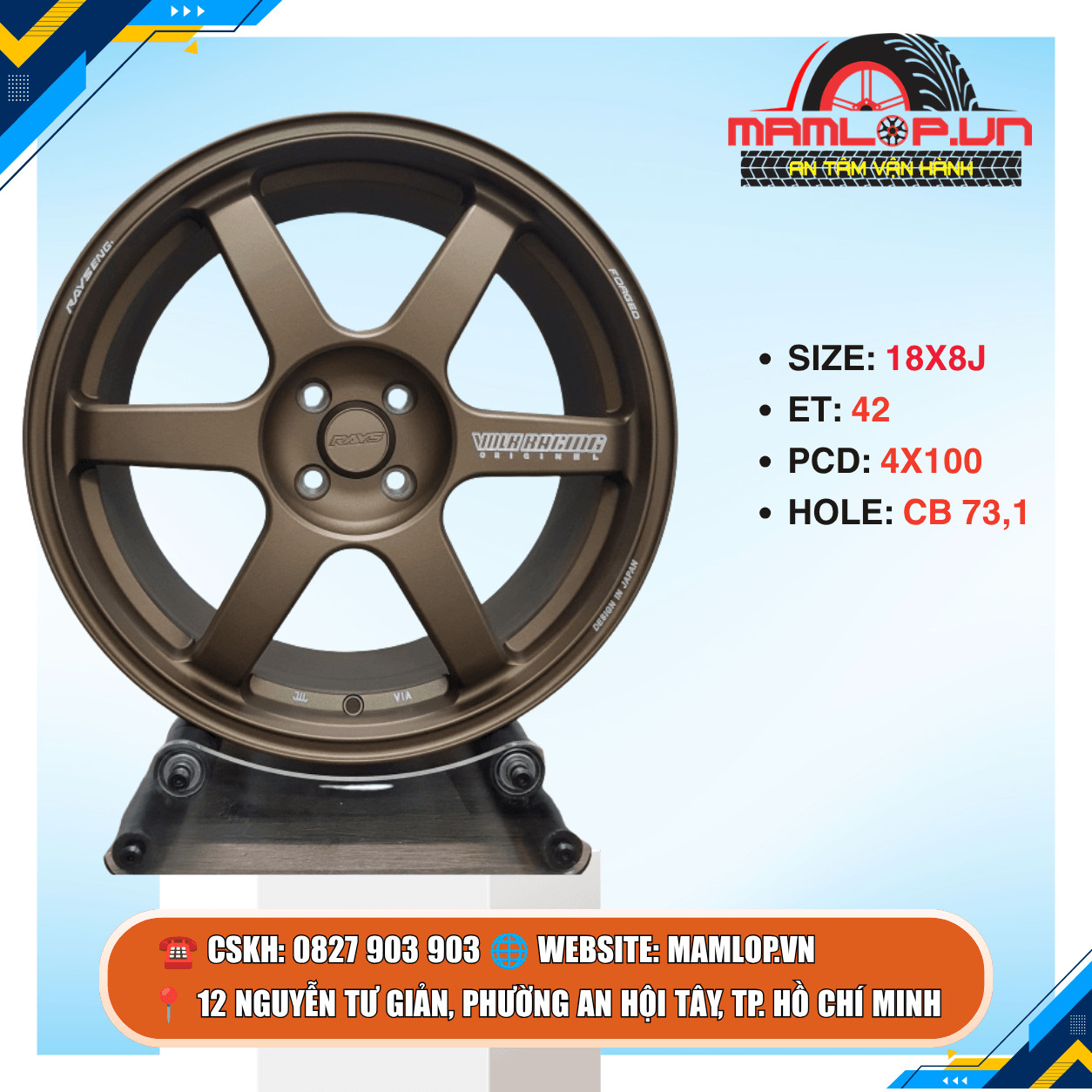 Mâm Rays 18 Inch 4x100 Màu Bronze | Size 18x8J ET42