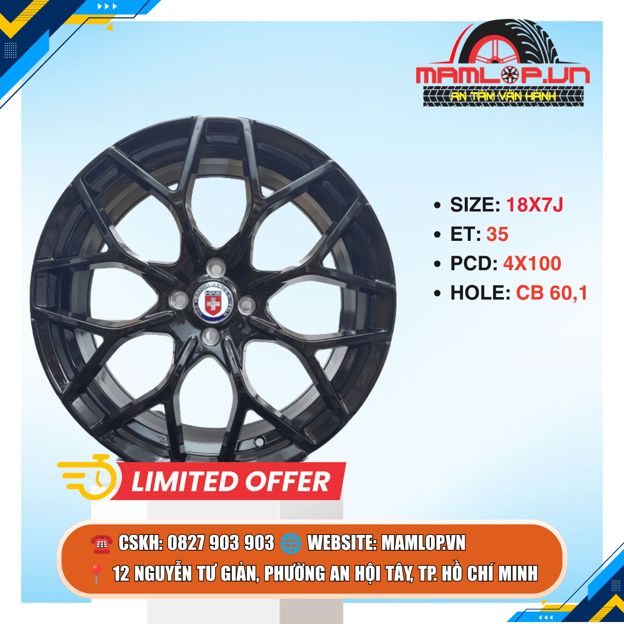 Mâm 18 Inch 4x100 ET35 | Mâm Xe 18 Inch Cho Vios, City, Accent