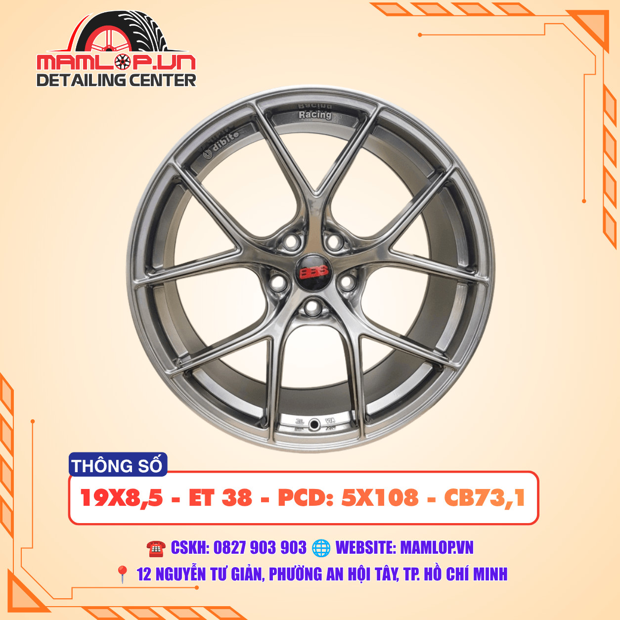 Mâm 19 Inch 5x108 Cho Ford, Volvo, Peugeot – Dáng BBS Thể Thao Sang Trọng