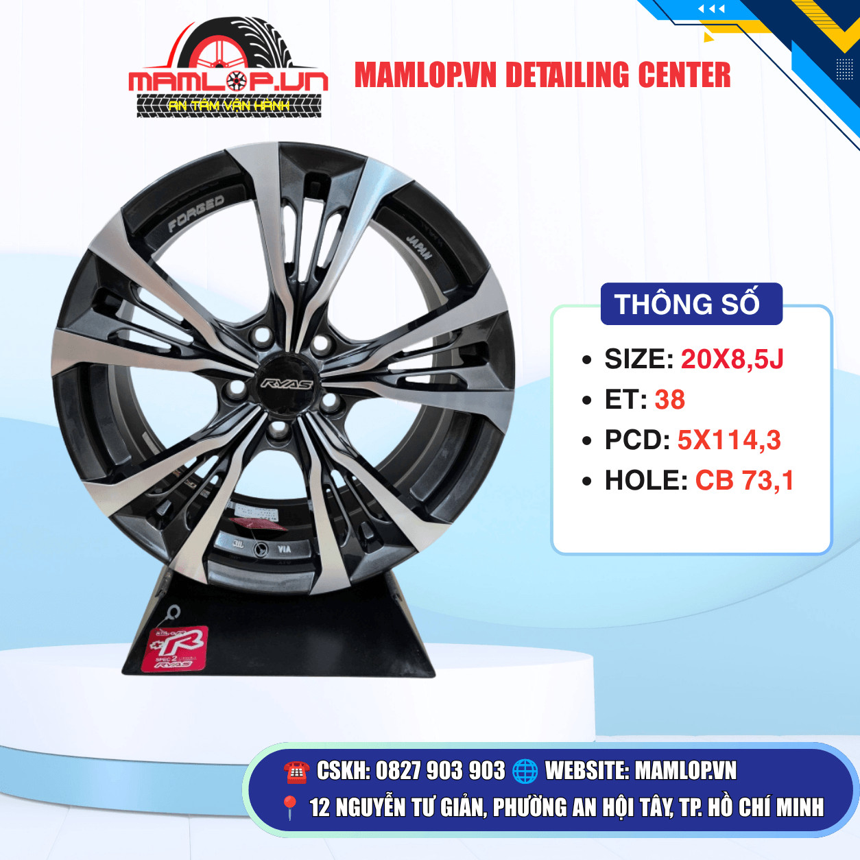 Mâm RAYS 20 Inch 5x114.3 Đen Phay | Camry, Accord, CX-5, Tucson