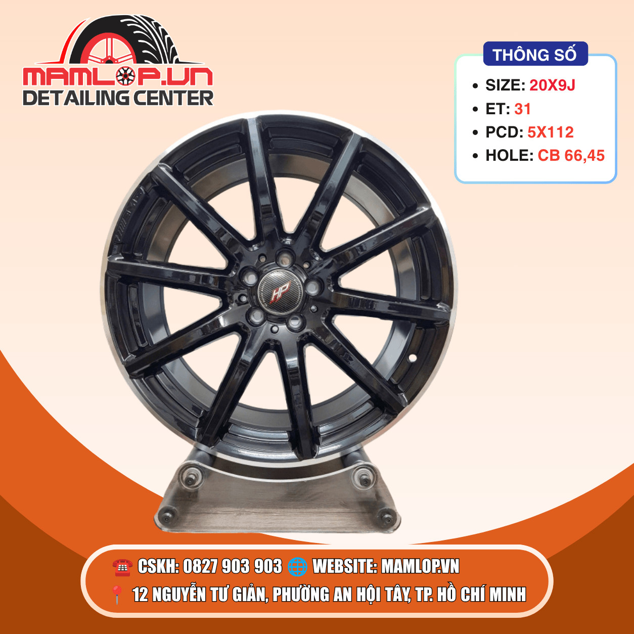 Mâm Mercedes 20 Inch Đa Chấu Đen Bóng | C-Class, E-Class, GLC