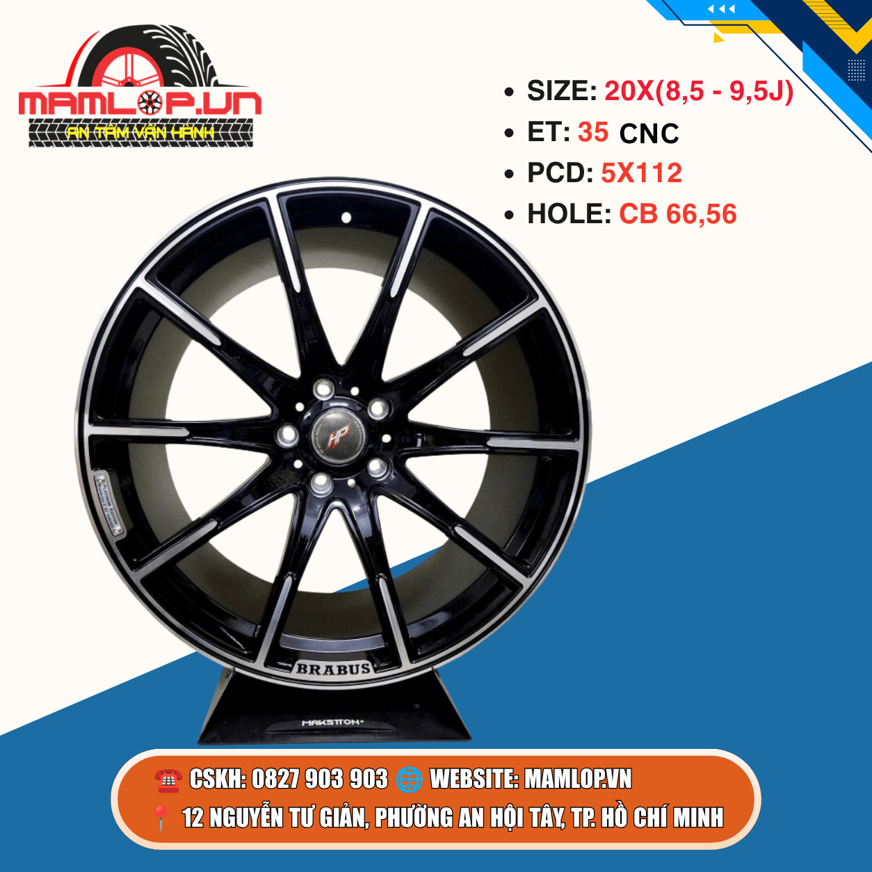 Mâm Brabus 20 Inch 5x112 CNC Đen Bóng | Mercedes C-Class, E-Class, GLC