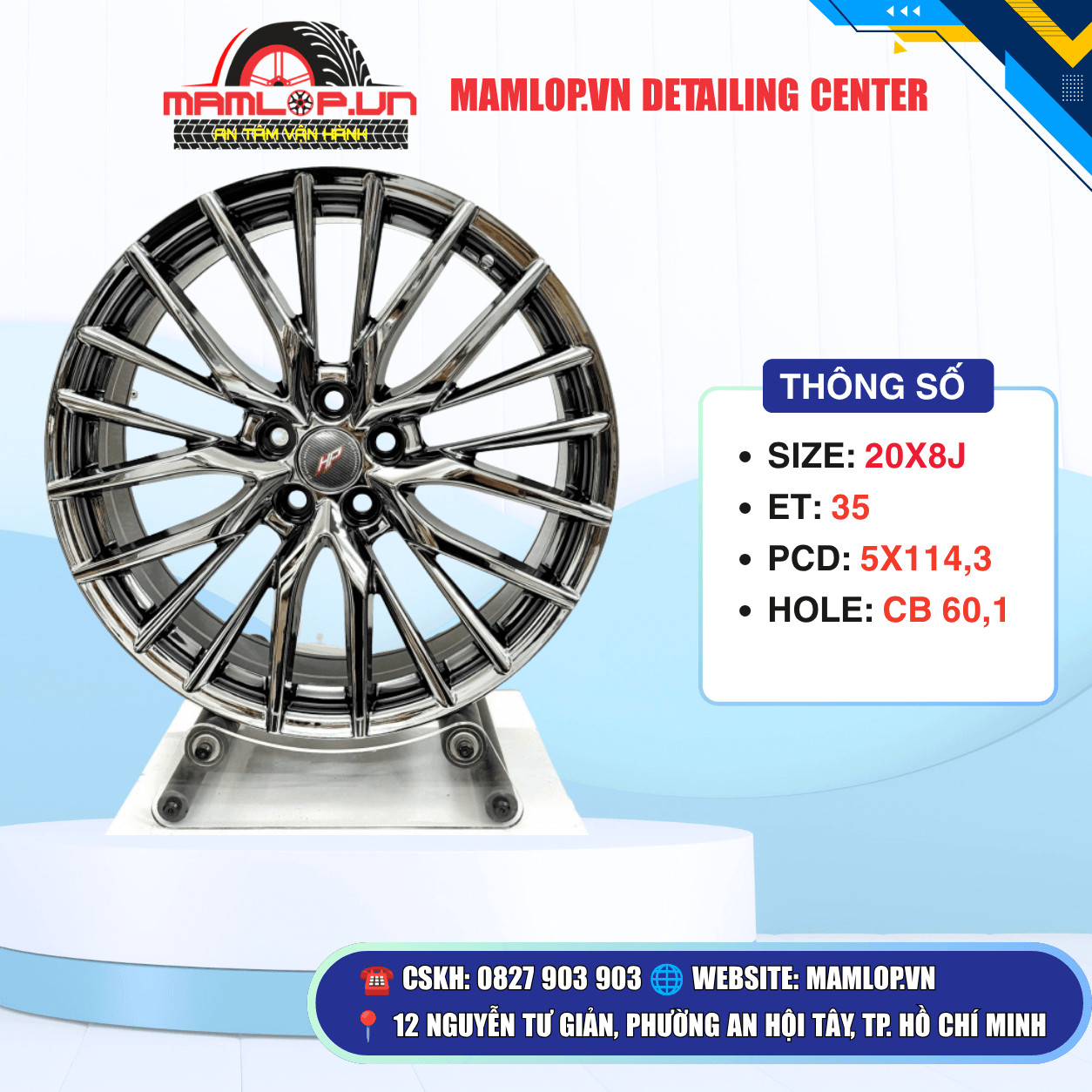 Mâm Ô Tô 20 Inch 5x114.3 ET35 CB60.1 Chrome Đa Chấu