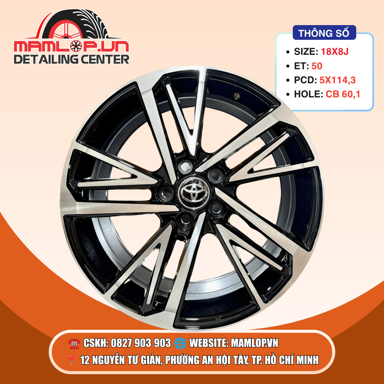 Mâm Toyota 18 Inch Phay 5 Chấu