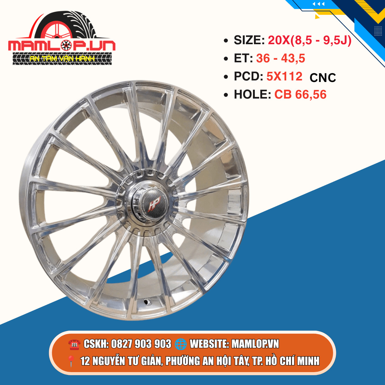 Mâm Mercedes 20 Inch 5x112 CNC Chrome | C-Class, E-Class, GLC