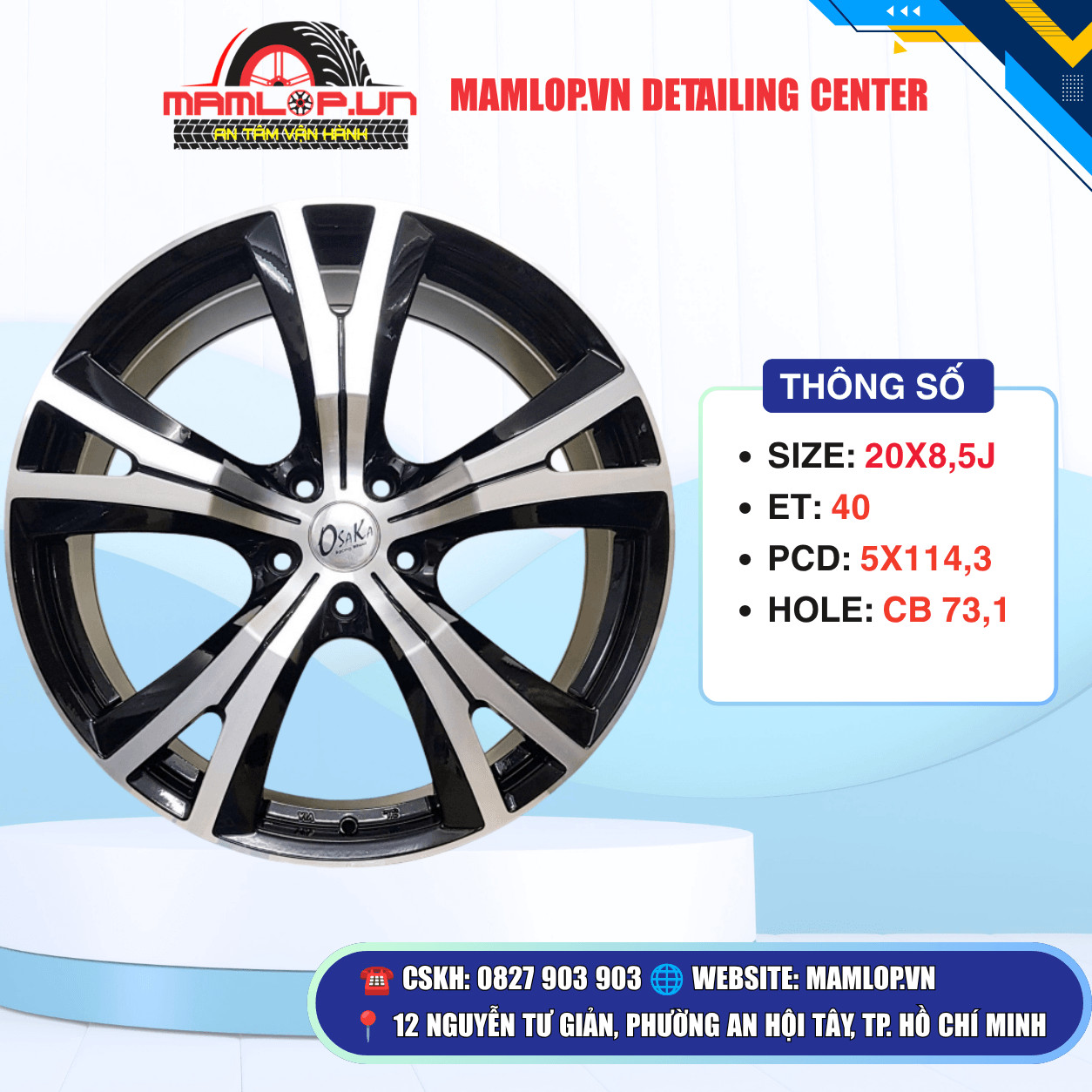 Mâm 20 Inch 5 Chấu Cho Mazda CX-5, Honda CR-V, Toyota Camry