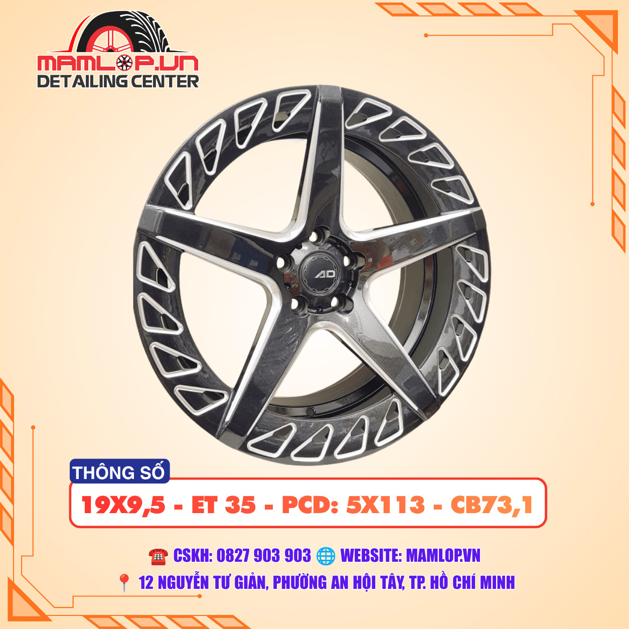 🔥 MÂM 19 INCH CHO XE 5X113 – THIẾT KẾ 5 CHẤU ĐEN PHAY