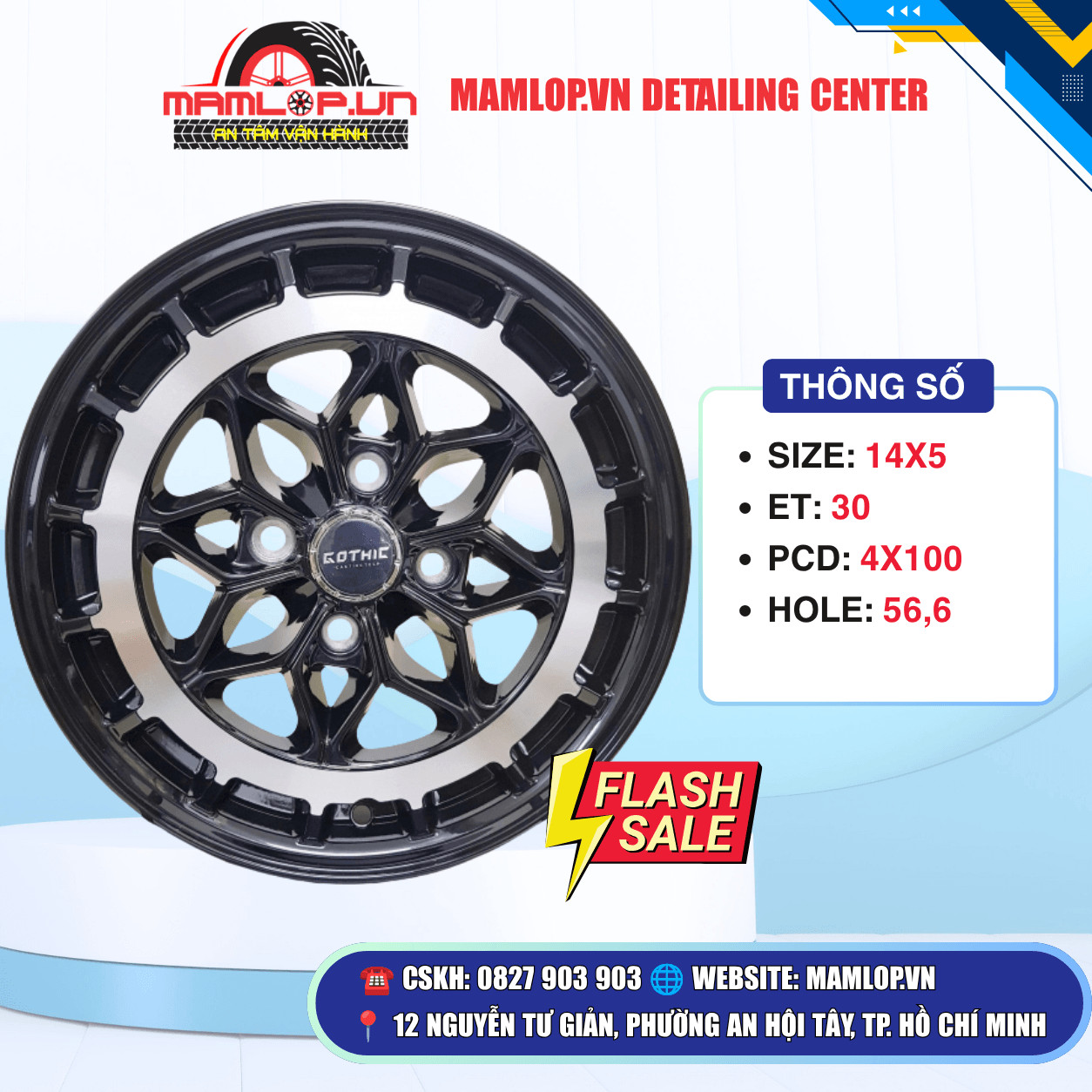 Bộ mâm đúc Gothic 14inch cho i10, kia morning, Vios