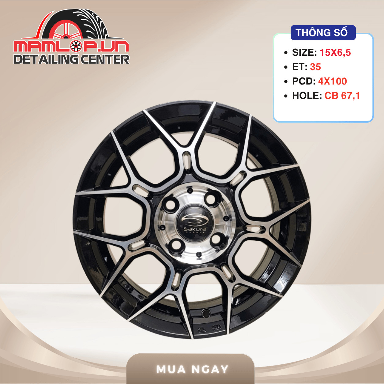 Lazang đen phay đúc đa chấu 15inch