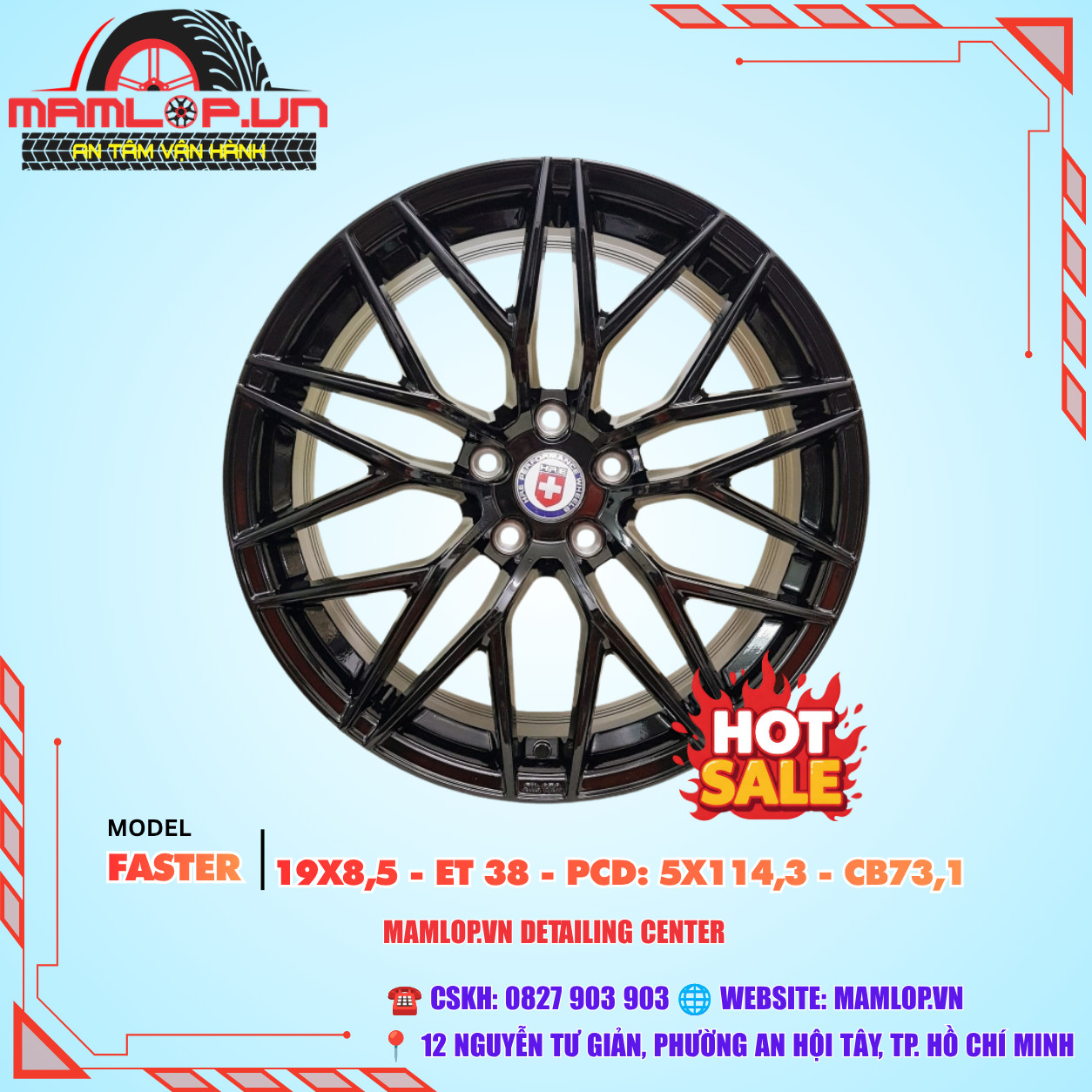 Bộ mâm xe ô tô Limo Green thương hiệu Faster kích thước 19 inch, màu đen với thiết kế đa chấu tinh tế