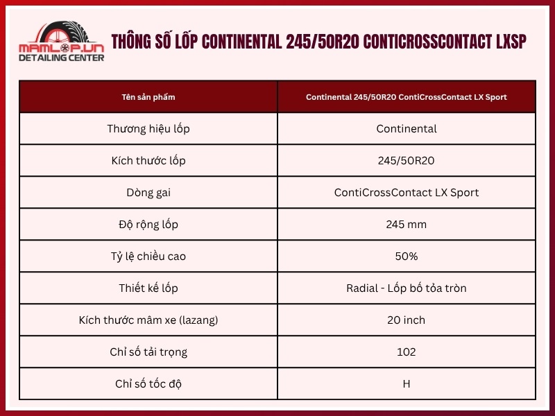 Thông số vỏ xe Continental 245/40R20 PremiumContact 6