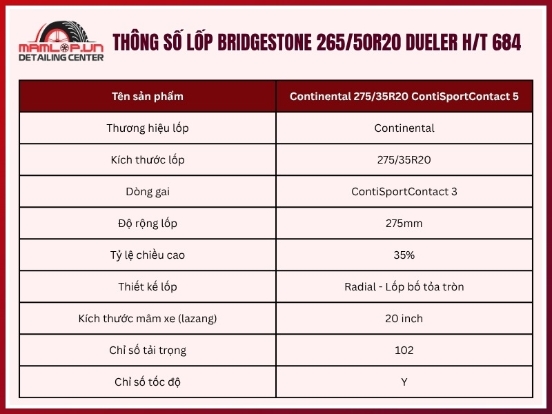 Thông số vỏ xe Continental 275/35R20 ContiSportContact 5