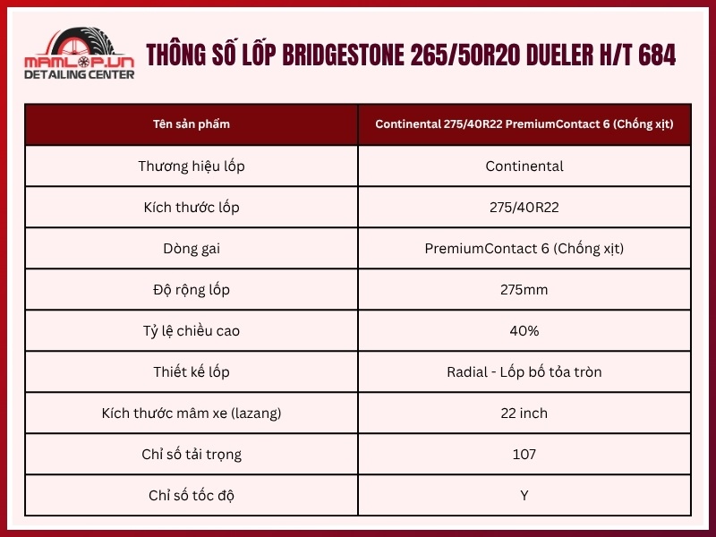 Lốp Continental 275/40R22 PremiumContact 6 (Chống xịt)