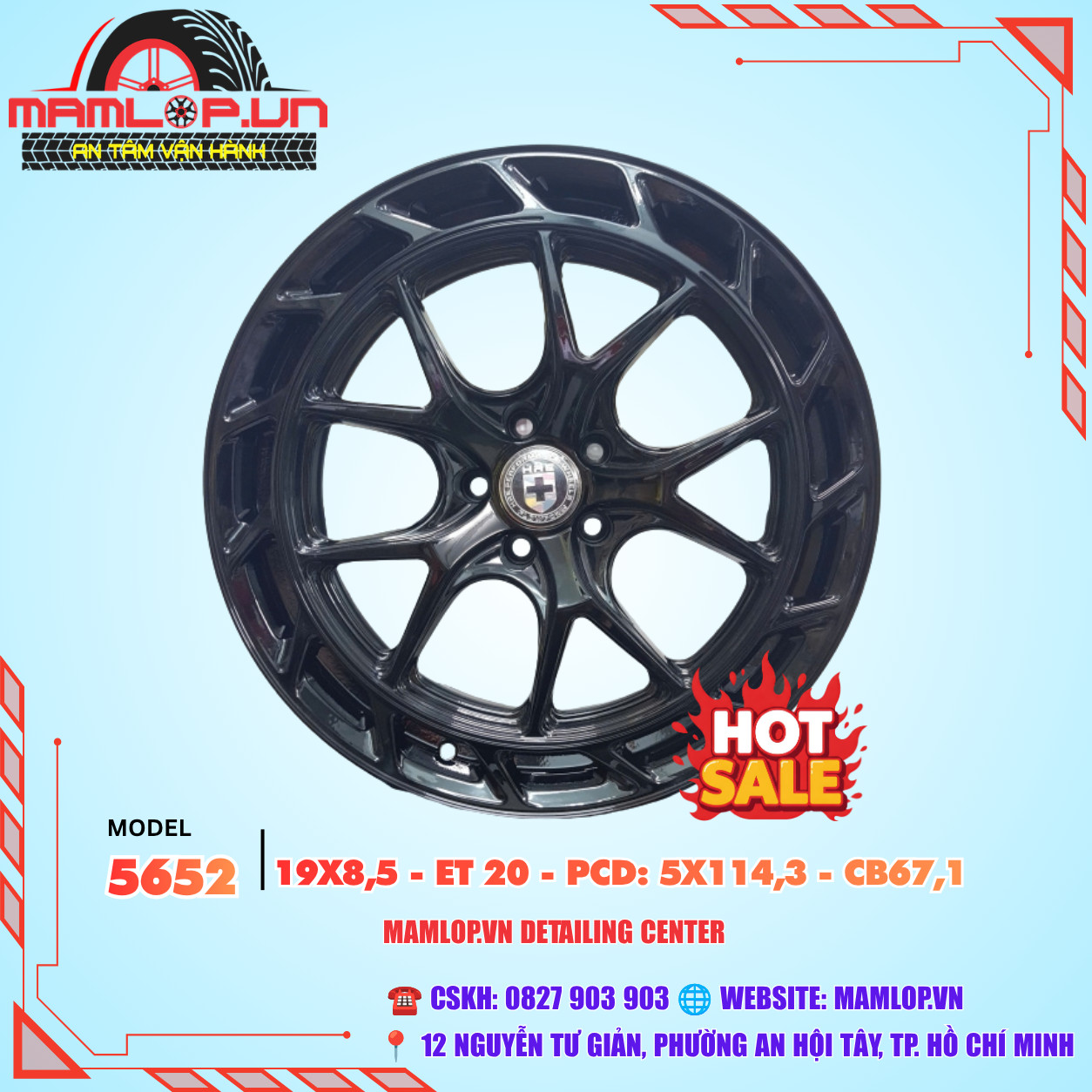 Bộ 04 Lazang ô tô 19 inch HRE màu đen bóng, hợp kim cao cấp phù hợp cho nhiều dòng xe Nhật và Hàn