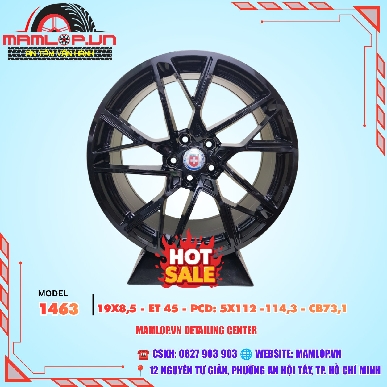 Bộ mâm Lazang phong cách HRE màu đen bóng 19inch