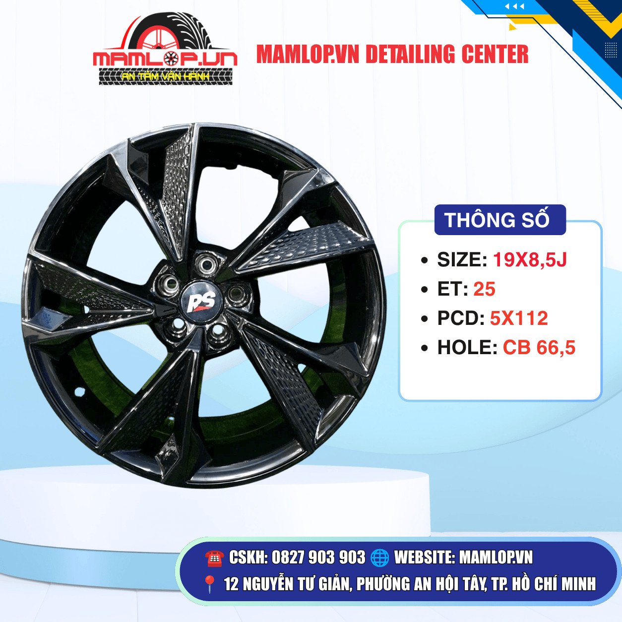Mâm PS 19 Inch 5 Chấu – Phong Cách Thể Thao Mạnh Mẽ