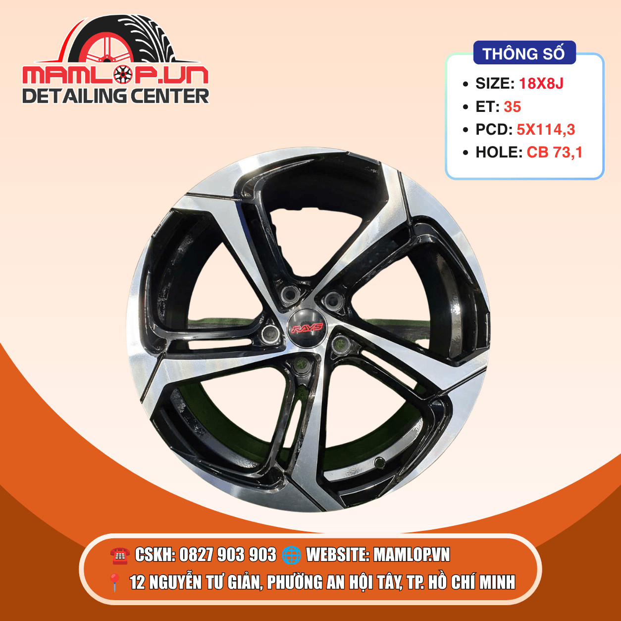 Mâm Rays 5 Chấu Kép 18 Inch