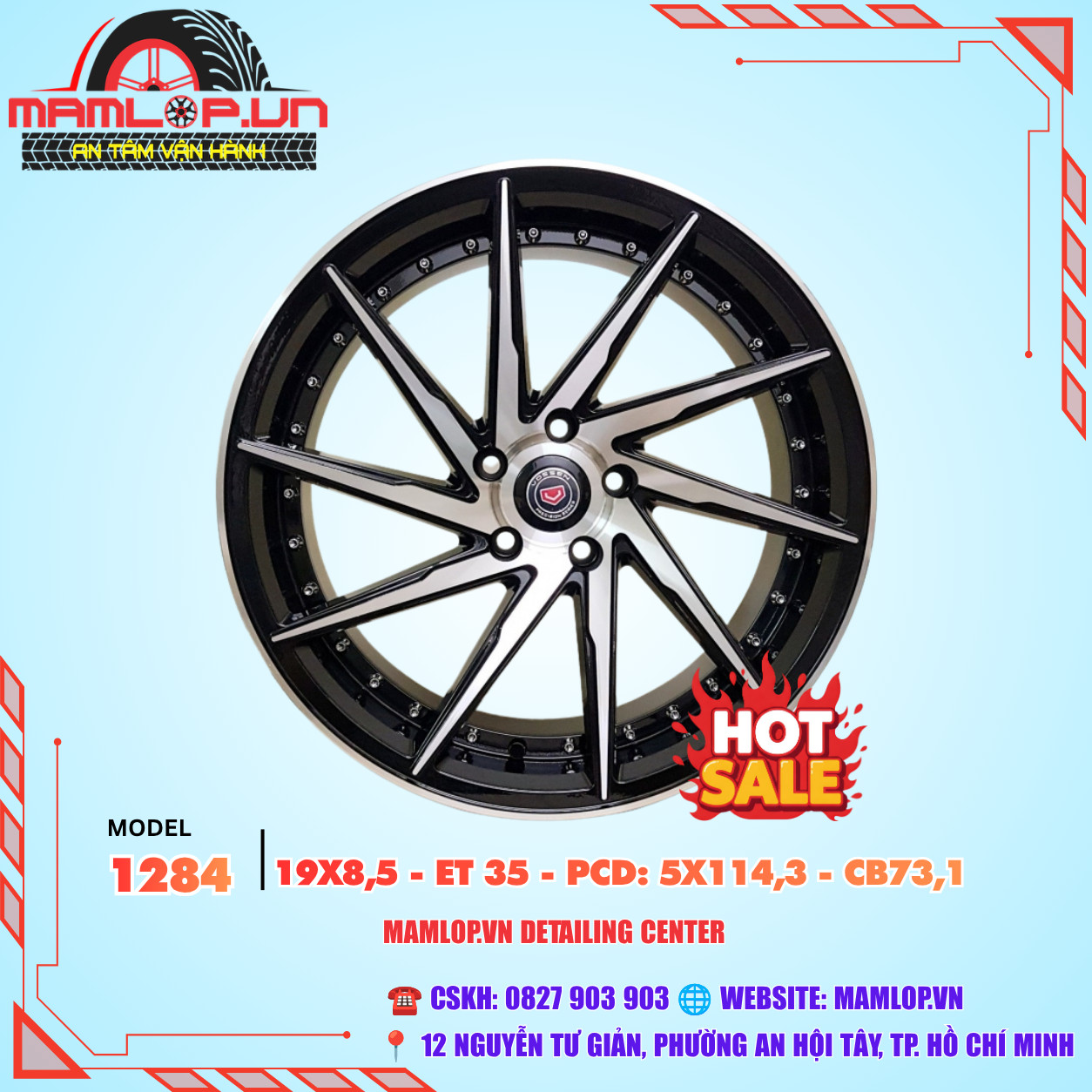 Mâm xe Vossen 19inch đa chấu thể thao với màu sơn đen phay CNC