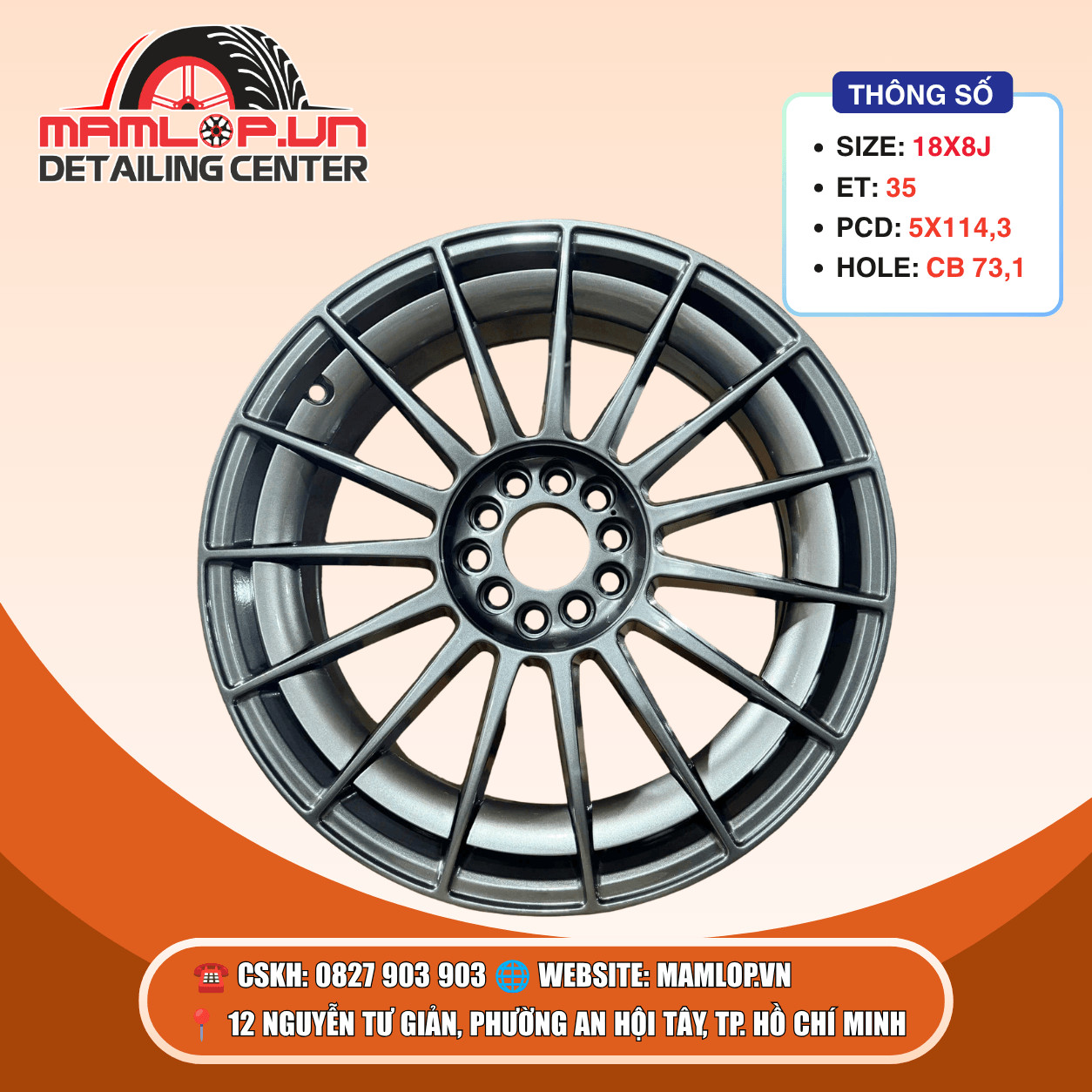 Mâm đa chấu 18 inch 5x114.3 ET35 CB73.1 dành cho Mazda CX5, Honda CR-V, Corolla Cross