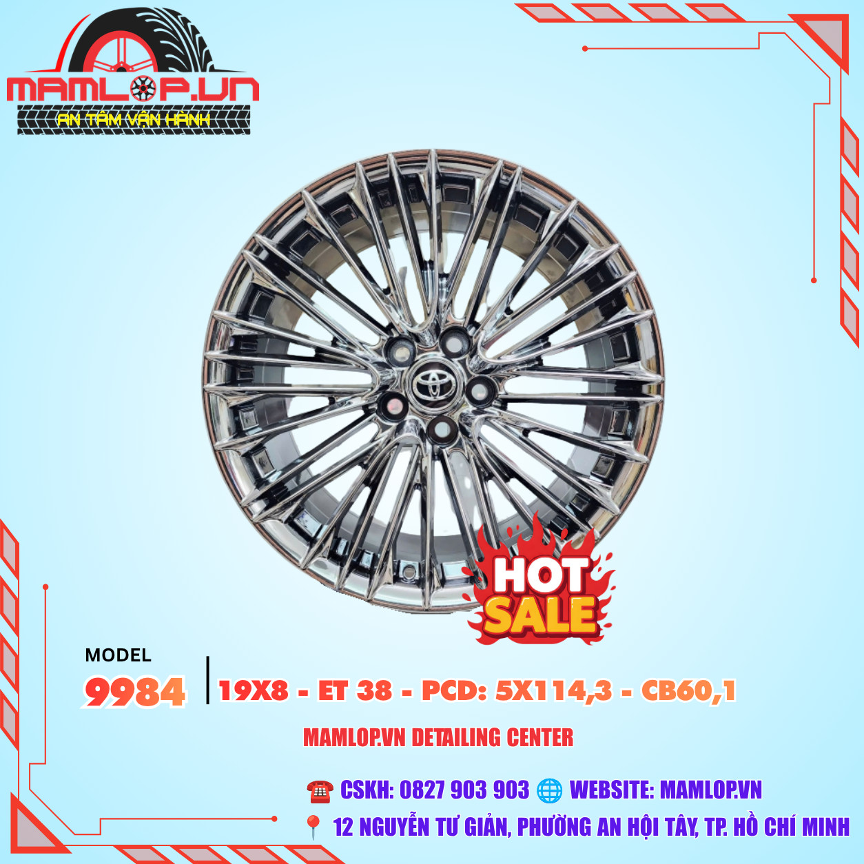Mâm xe mạ Chrome bóng sang trọng - 19inch - Camry, Mazda 3, Mazda 6