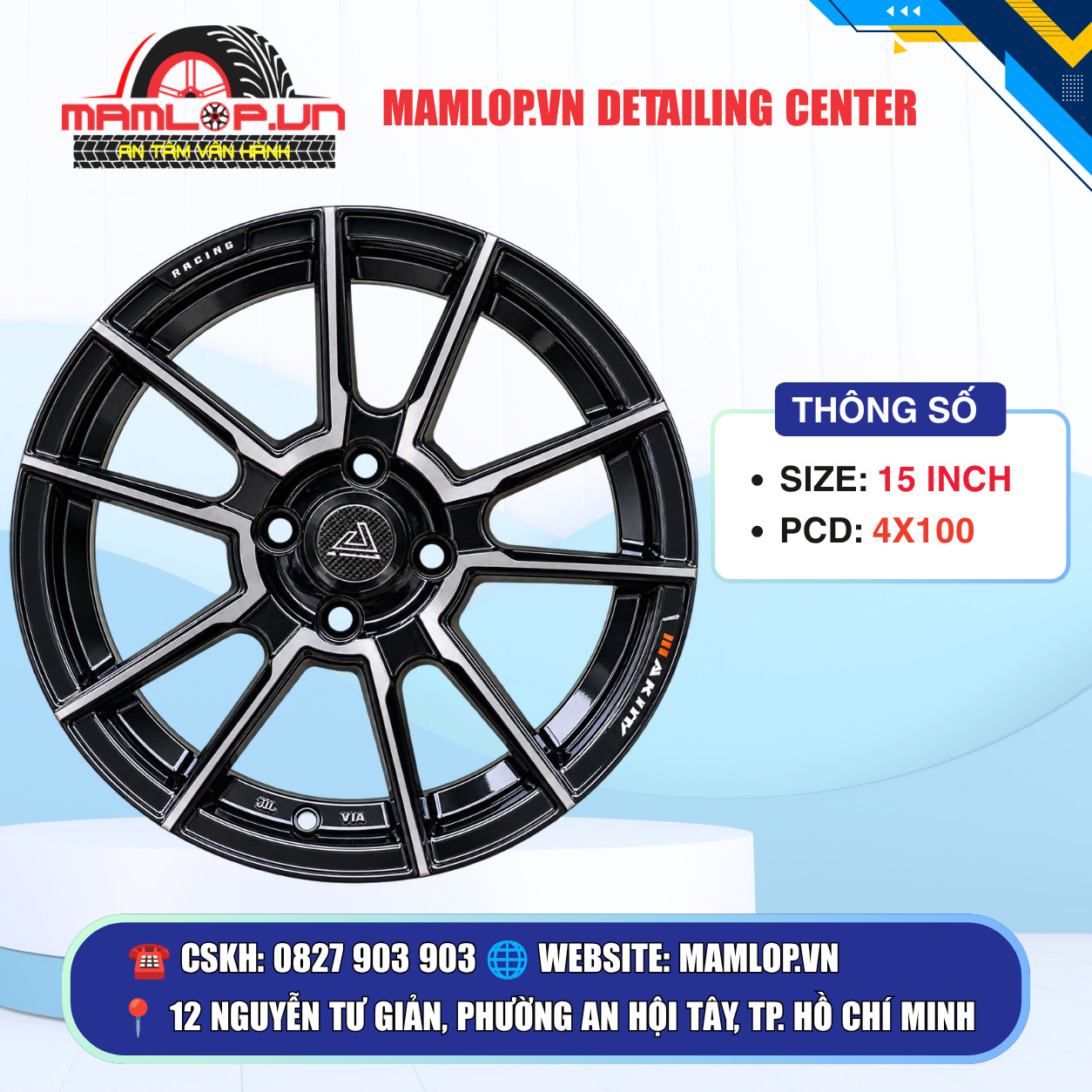 MÂM 15 INCH 4X100 RACING ĐEN BÓNG – THIẾT KẾ THỂ THAO, CÁ TÍNH