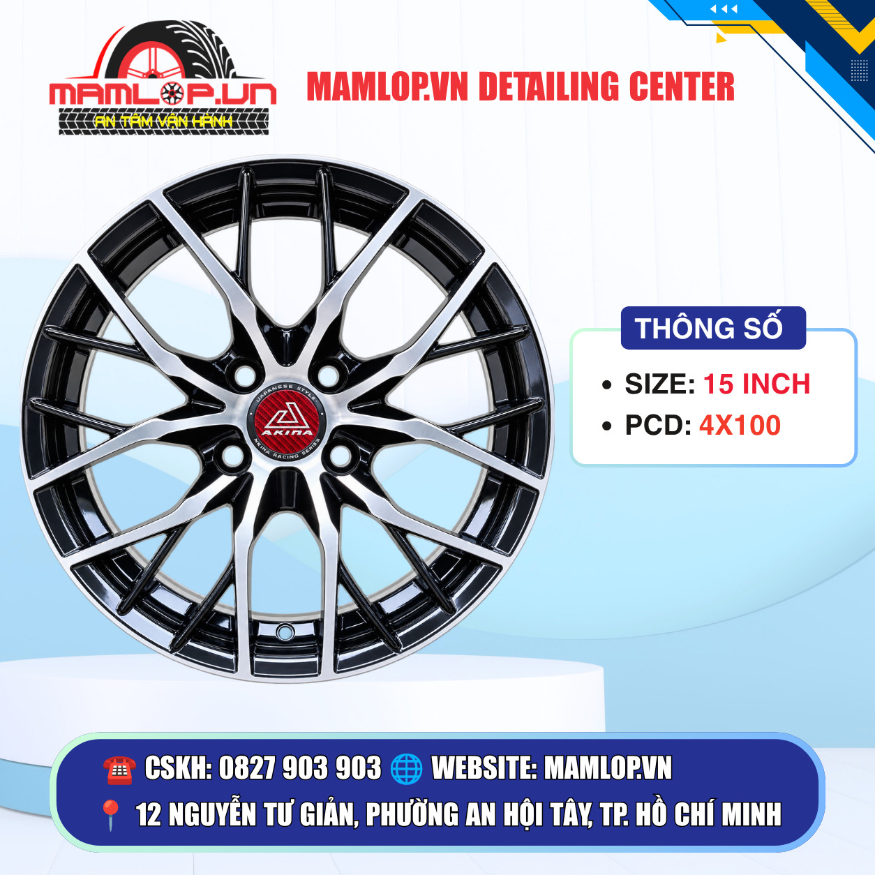 Mâm Akina 15 Inch 4x100 Đen Phay – Nâng Cấp Diện Mạo Xe