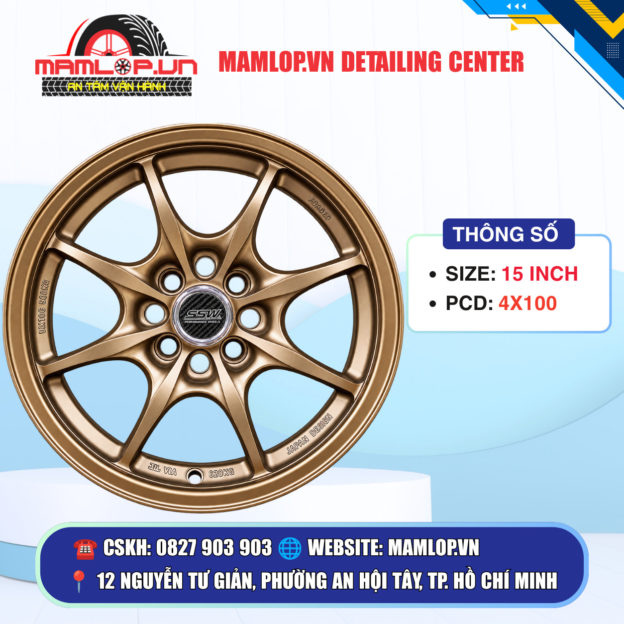 Mâm 15 Inch 4x100 Màu Bronze Phong Cách Racing