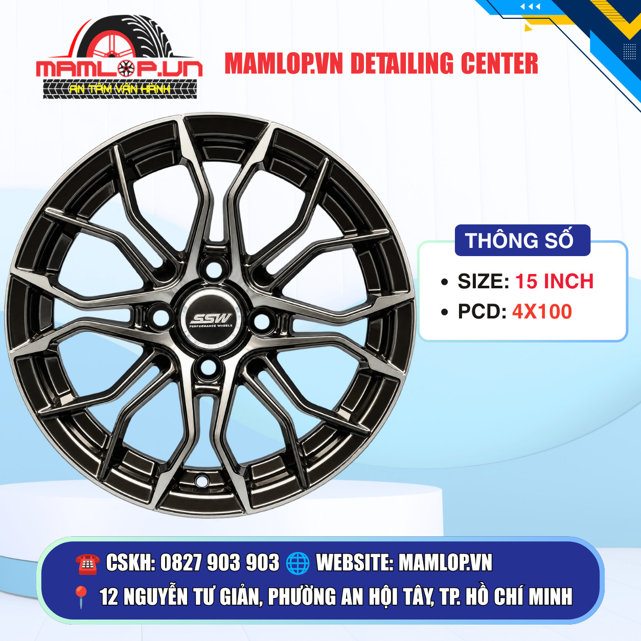 Mâm 15 Inch 4x100 SSW Đen Phay – Điểm Nhấn Thể Thao Cho Xế Yêu