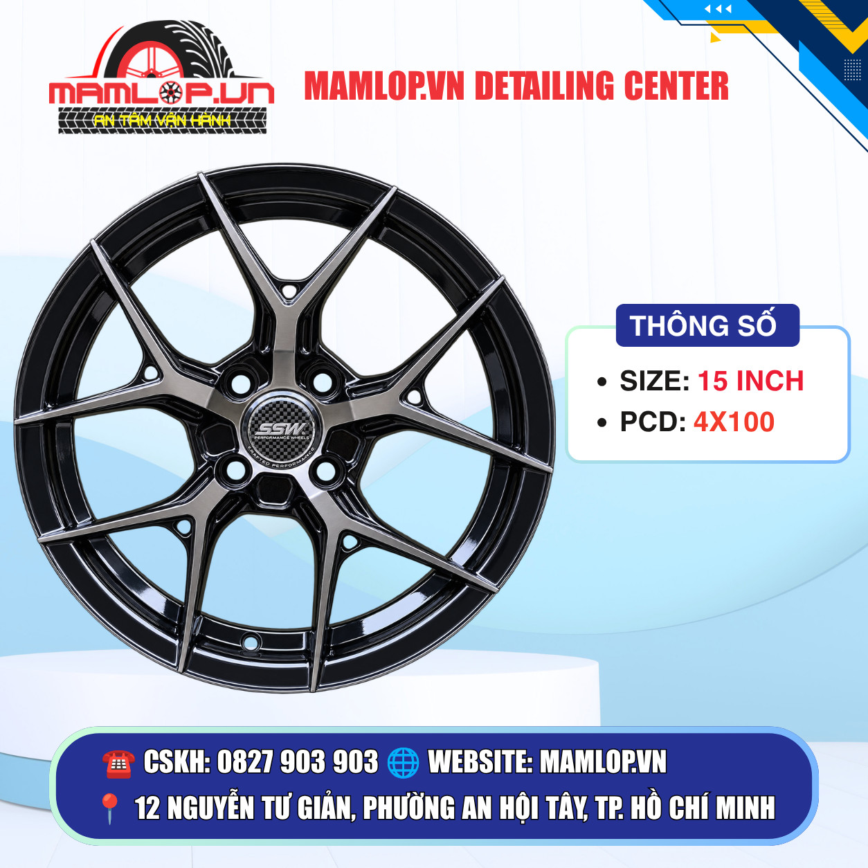MÂM 15 INCH 4X100 SSW 5 CHẤU ĐEN BÓNG – PHONG CÁCH THỂ THAO, GỌN GÀNG