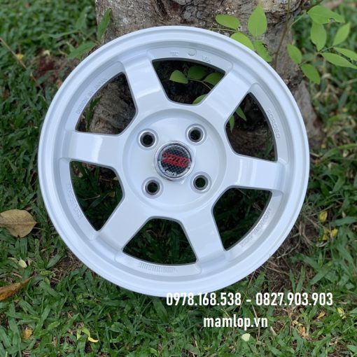mâm 14 inch 6 cánh rays màu trắng gắn xe vios, mazda 323, aveo