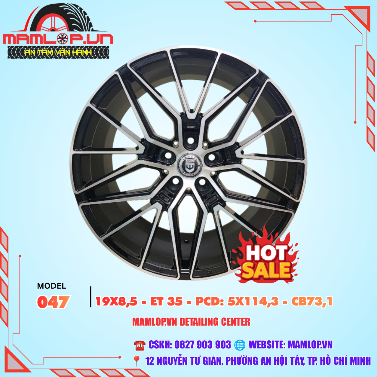 Mâm xe 19 inch Mazda, Santafe màu đen phay bạc