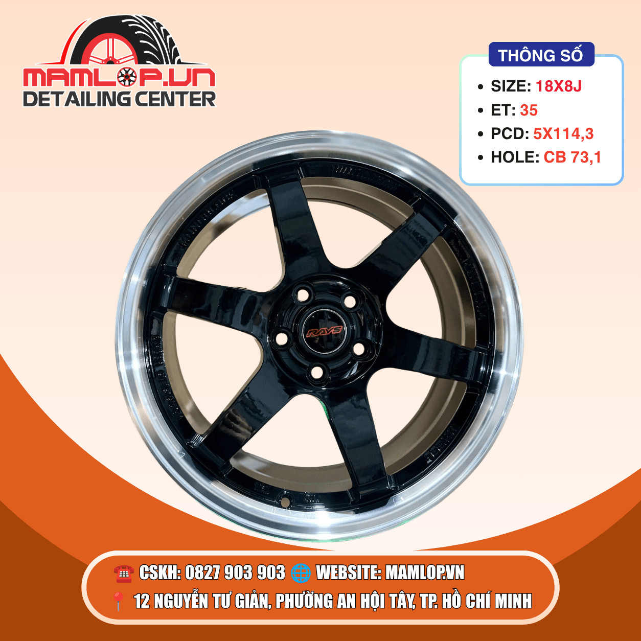 Mâm Rays 18 Inch 6 Chấu – Thiết Kế JDM Thể Thao Đầy Cá Tính